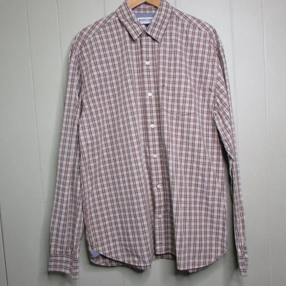 Magellan Sportswear Button Up Shirt XL Plaid Brown White - Picture 1 of 15